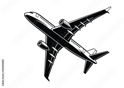 Illustration showing a black airplane icon on a white background