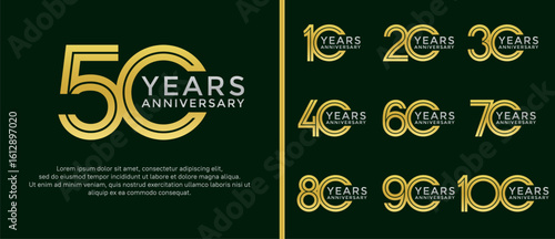 anniversary vector logo set, gold and silver color can be use for celebration