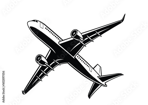 Illustration showing a black airplane icon on a white background