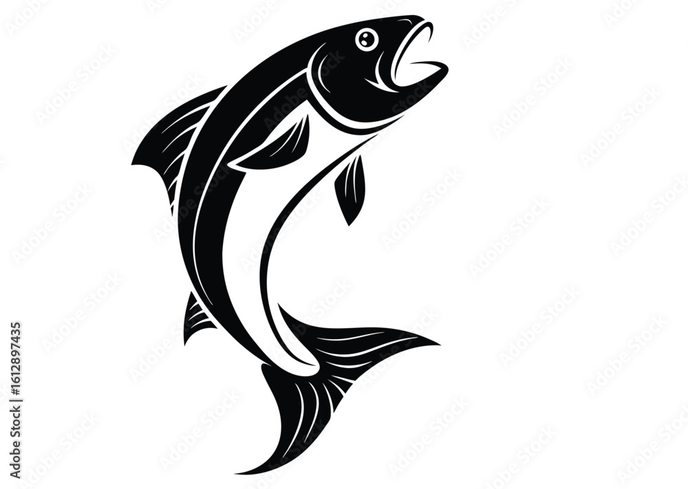 Fototapeta premium Black Silhouette of a Fish Swimming, fish silhouette, swimming fish, black fish vector.