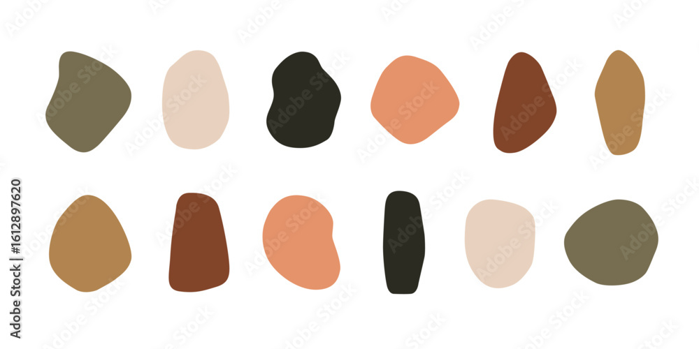 Set of minimal abstract irregular vector shapes in warm earthy organic tones Set of minimal abstract irregular vector shapes in warm earthy organic tones