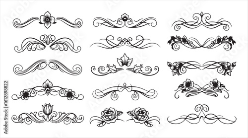 Artistic hand-drawn floral dividers. Vector collection


