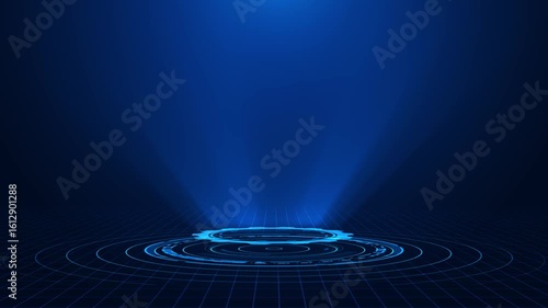 Wallpaper Mural Blue holographic advanced HUD circle platform. Futuristic digital technology animated background Cyber tunnel interface pattern hologram hi technology motion punk. finance blockchain metaverse tunnel Torontodigital.ca