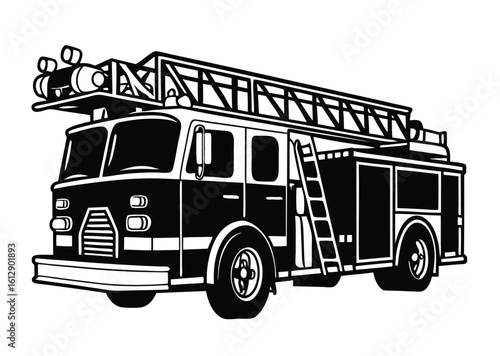 firefighting equipment and fire truck black silhouette shape vector
