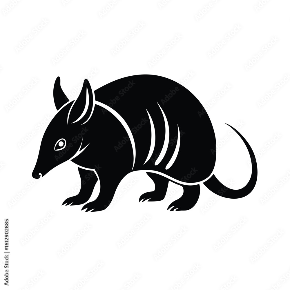 Obraz premium Armadillo walking slowly silhouette on white background for banner or advertisement design