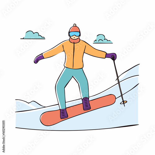 Firefly snowboarder riding down a snowy Mountain Slope on a sunny Day