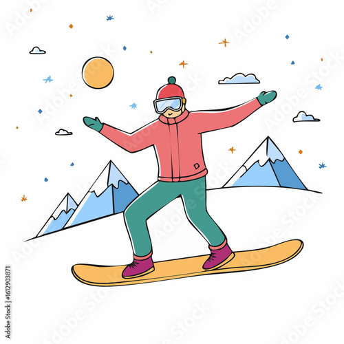 Snowboarder enjoying winter sports in the Mountains
