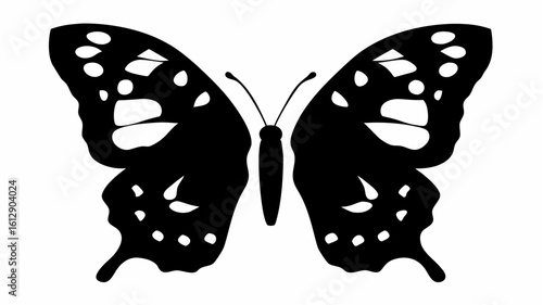 Silhouette of a butterfly with patterned wings featuring white spots and intricate wing shapes design image