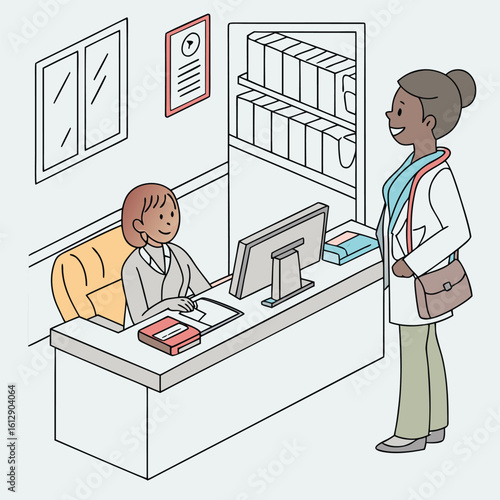 Medical receptionist at hospital front desk generated by ai