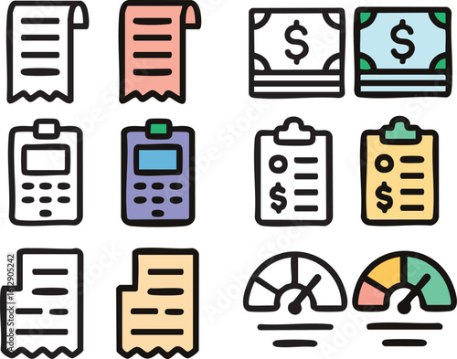 Payment Processing Icons Receipts Credit Card Machines Bills and More.