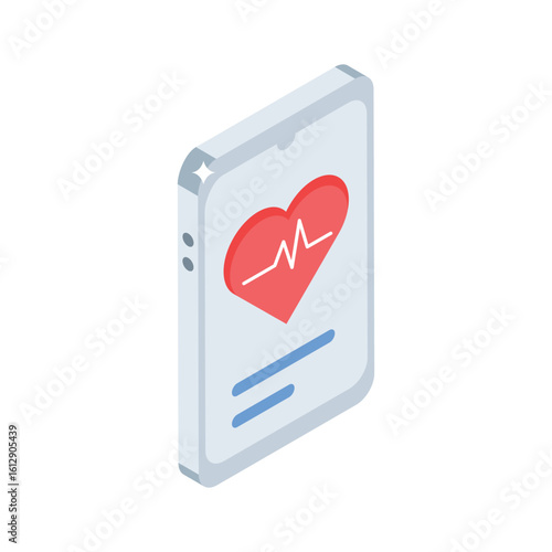 Grab this isometric icon showing smart fitness app screen