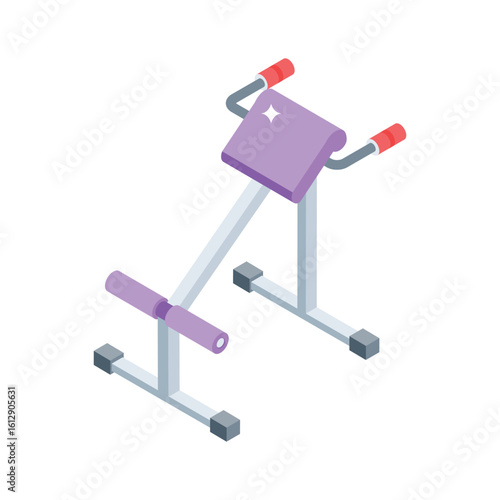 A customizable isometric icon of assorted gym equipment