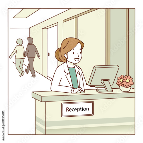 Medical receptionist at hospital front desk generated by ai