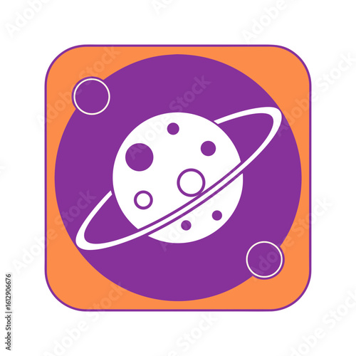 Modern flat icon of space orbit with ringed planet and stars vector illustration