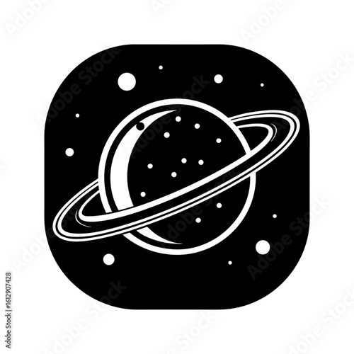 Modern flat icon of space orbit with ringed planet and stars vector illustration