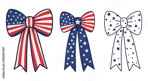 Patriotic American Flag Bows Clipart Set