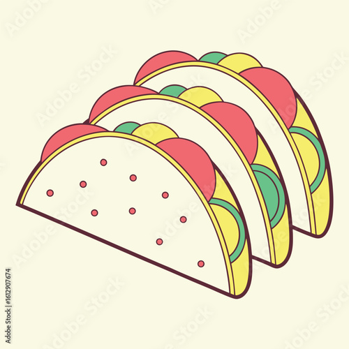 Three delicious tacos filled with colorful toppings line up nicely together for a simple meal