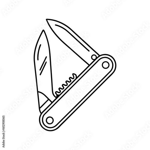 Open pocket knife with two blades and a saw edge vector illustration