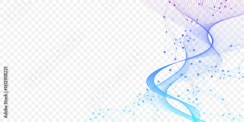 Colorful molecules background with DNA helix, DNA strand, DNA Test. Molecule or atom, neurons. Abstract structure for science, healthcare or medical background, banner. Scientific vector illustration