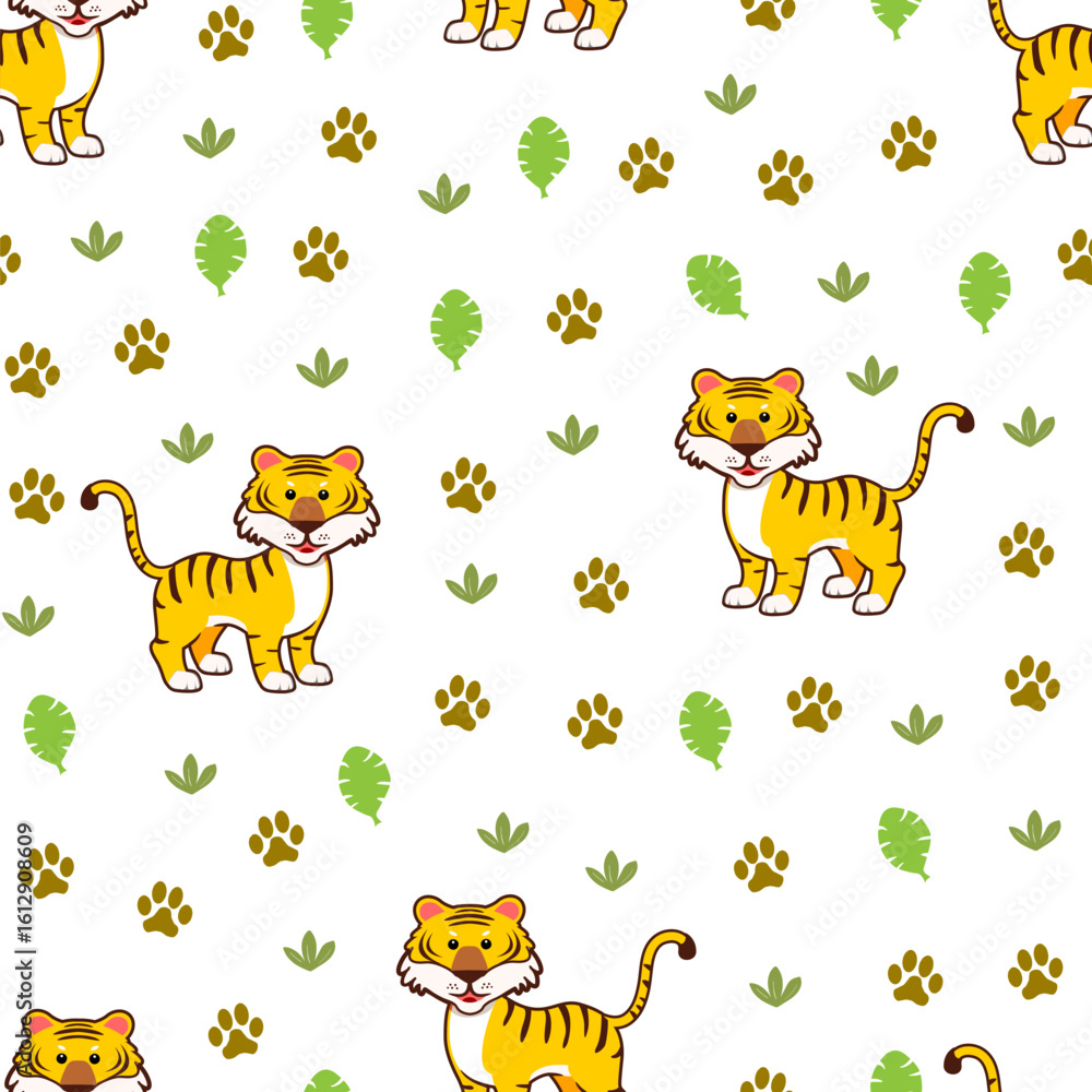 Obraz premium cute tiger seamless pattern background