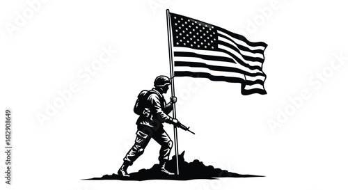 Soldier Carrying American Flag