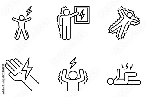 electric shock icon set, Electrical Shock Hazard Symbol on white background