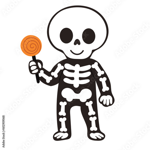 Skeleton with Candy Halloween Illustration