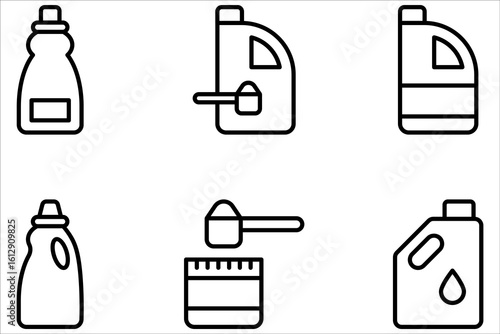 Bleach bottle icons set. Outline set of bleach bottle vector icons on white background