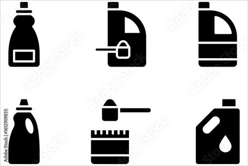 Bleach bottle icons set. Outline set of bleach bottle vector icons on white background