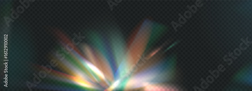 Chaotic light prism background. Iridescent effect backdrop overlay. Vector illustration.