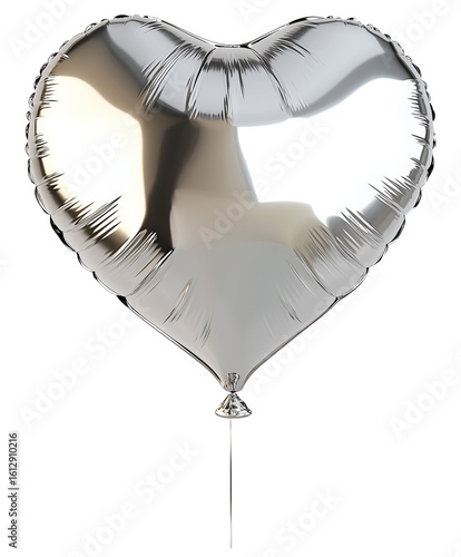 Silver heart balloon 3d rendering icon illustration PNG. Minimal style colorful heart shape balloon on transparent isolated background.