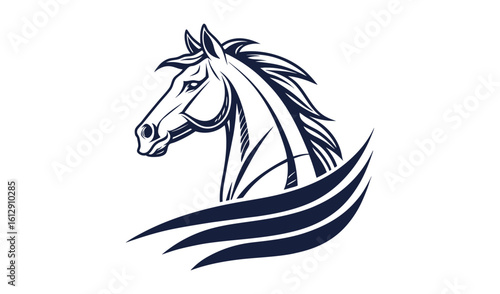 Elegant horse head silhouette with flowing mane and abstract wings