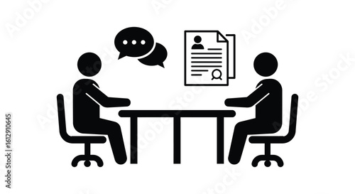 Job Interview Discussion with Resume and Speech Bubbles