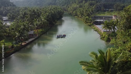Lush green landscapes of Pacitan’s Maron River from above