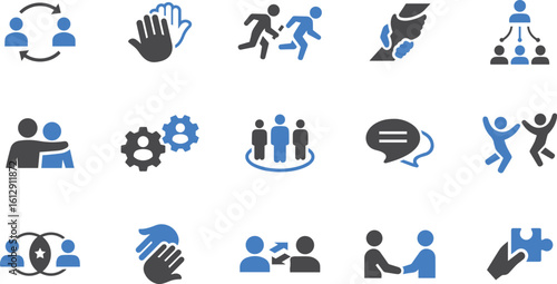 Social Interaction Activity Icons – Team, Group, People, Dance, Talk, Communicate, Friends, Relationship, Network, Fun, Movement, Activity, Leadership, Play, Human, Support, Motion

