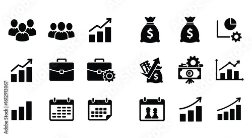 Business Icons Set Finance Growth Strategy Teamwork