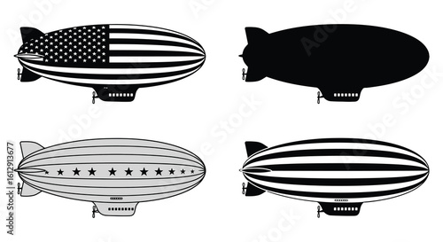Four Airship Illustrations Black and White Designs