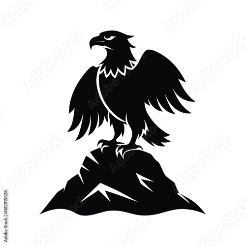 Majestic eagle perched on rocky outcrop silhouette vector graphic design