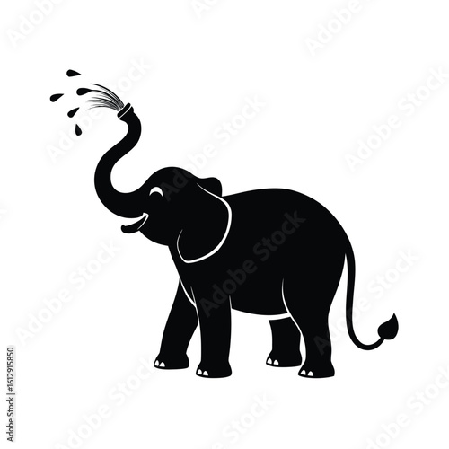 Majestic elephant silhouette spraying water gracefully in a dynamic pose