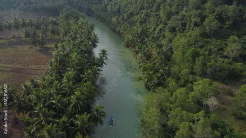 Peaceful boat ride along Maron River – drone view