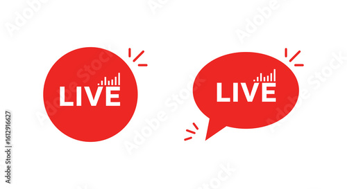 Live Streaming Red Icon Set for Social Media Platforms