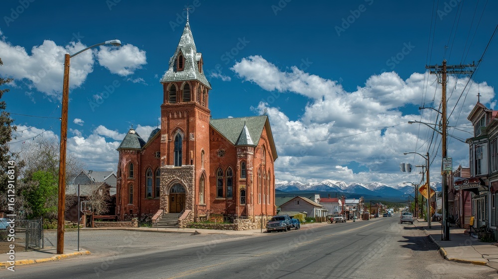 Fototapeta premium Church on Corner in Leadville, Colorado: Old Architecture of a Historical City