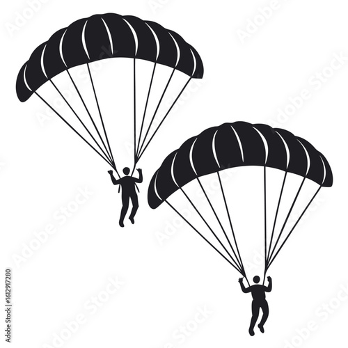 Two skydivers enjoy the thrill of paragliding with transparent background, in a monochromatic theme