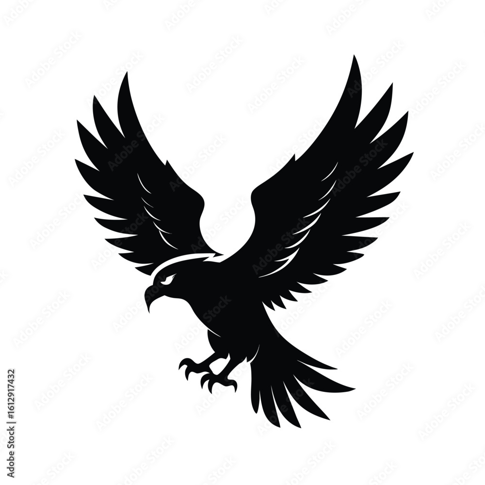 Obraz premium Majestic flying eagle silhouette with wings fully spread for banners and advertisements