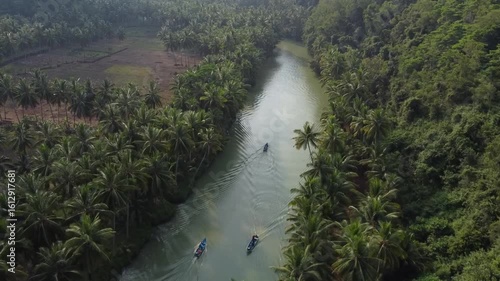 Scenic aerial drone footage of Maron River, Pacitan Indonesia