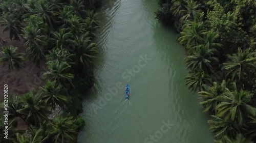 Scenic aerial drone footage of Maron River, Pacitan Indonesia