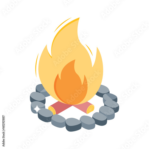 Visually appealing isometric icon of outdoor firepit setup