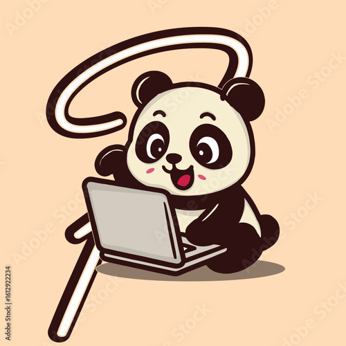Εκτύπωση καμβά Cute panda in p alphabet opening laptop cartoon animals icon