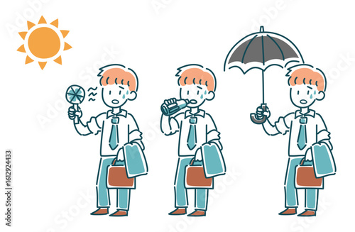 暑い日のビジネスマンのベクターイラストセット