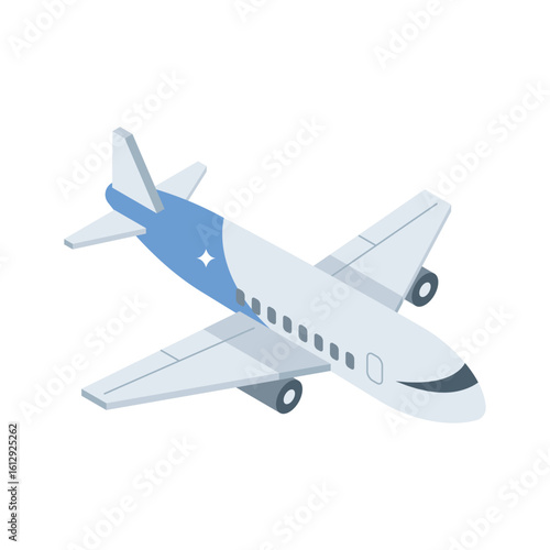 Premium isometric icon of passenger aeroplane flying high